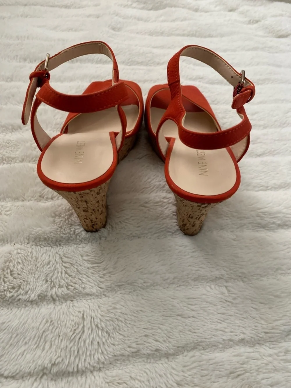 Nine West Orange Suede Wedge Sandals with Ankle Strap Size 10